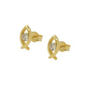 stud earrings 9x4mm jesus sign zirconia 9k gold