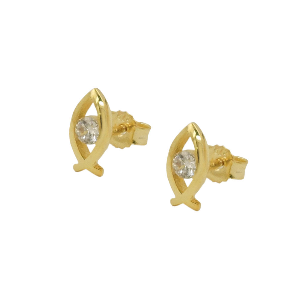 stud earrings 9x4mm jesus sign zirconia 9k gold