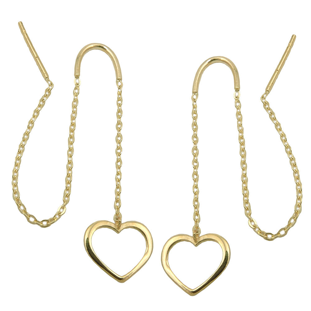 earrings thread 93x8mm chain with heart shiny 9kt gold