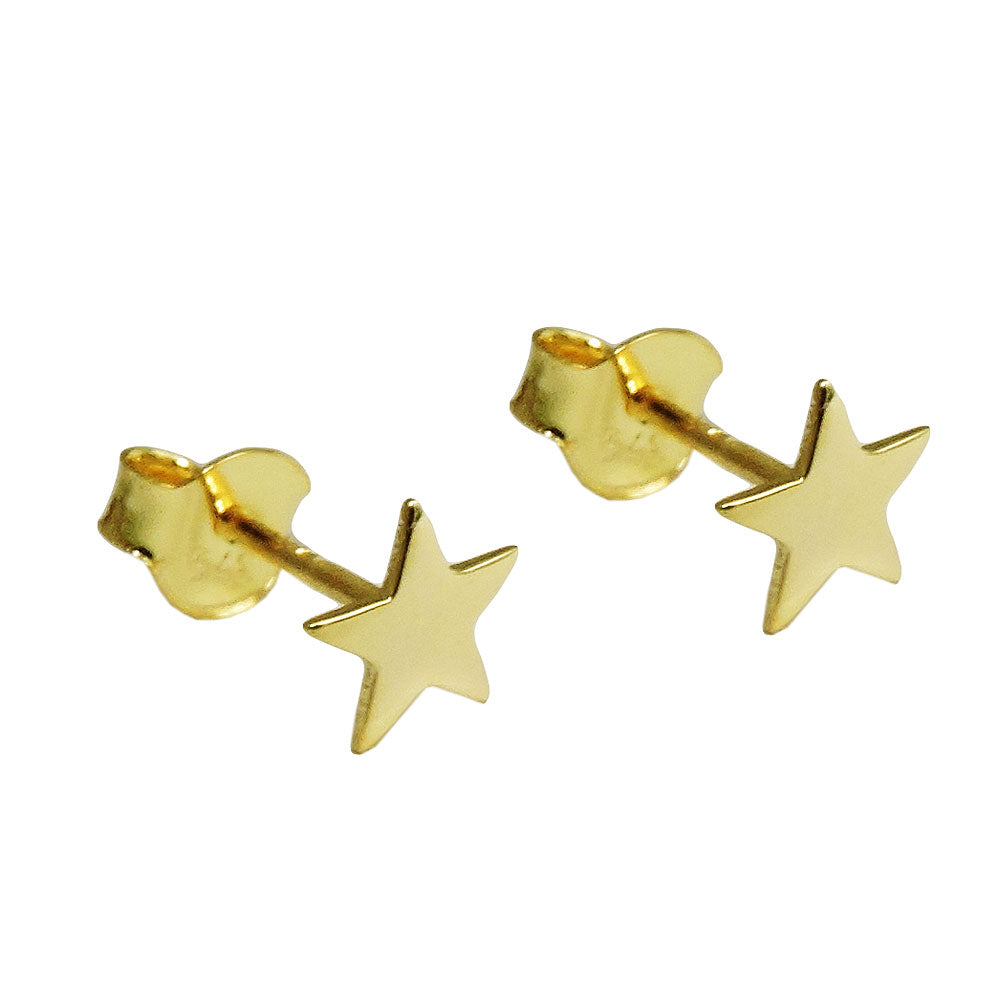 stud earrings 6mm star shiny flat 9k gold