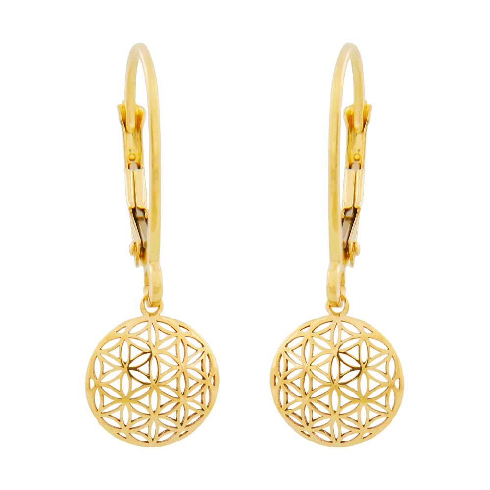 leverback earring flower of life 9k gold